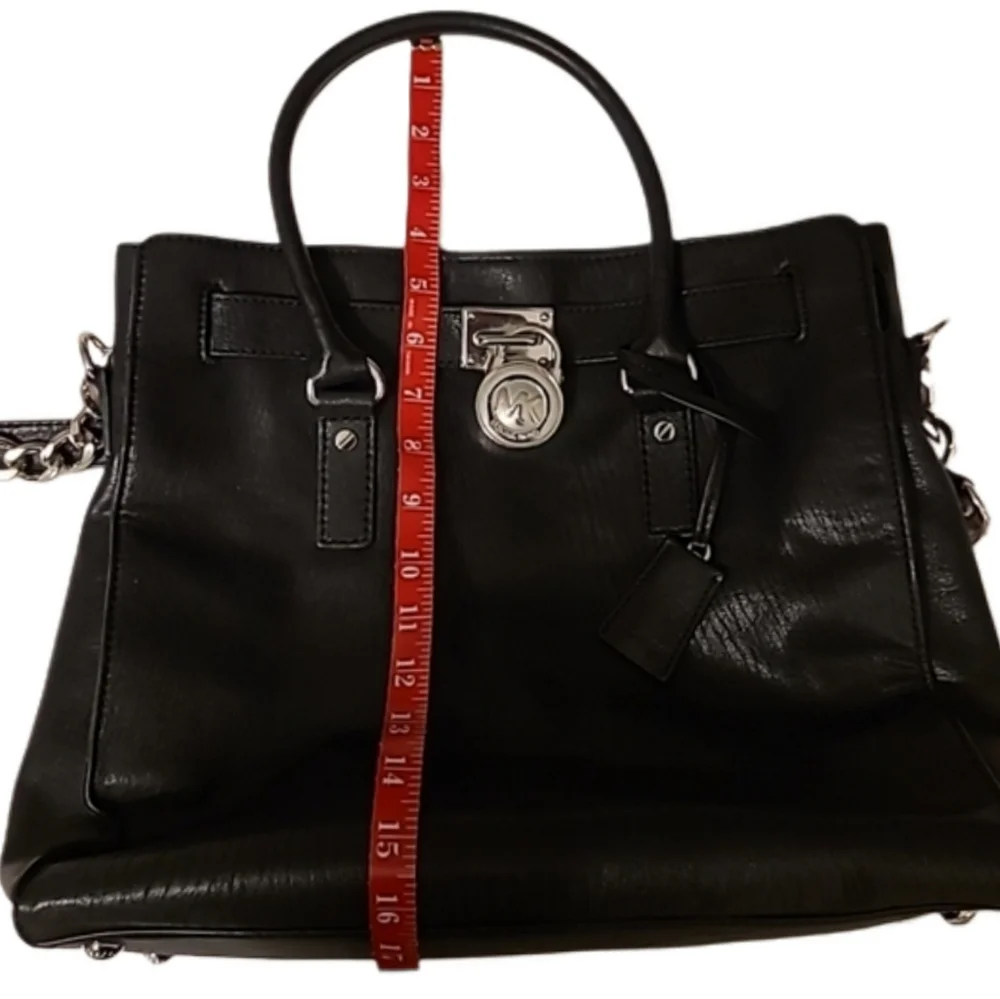 Michael Kors Black Saffiano Leather Hamilton Satchel Tote w/chain strap EUC